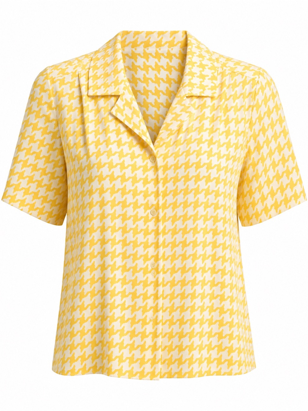 Yellow & White Houndstooth Pleated Front Button-Up Top Size M